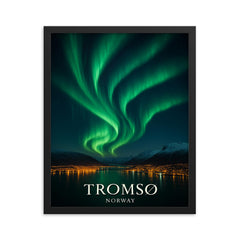 Spectacular photo of the Northern Lights aurora borealis above Tromso Norway framed print on a plain backdrop in size 16"x20".