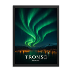 Spectacular photo of the Northern Lights aurora borealis above Tromso Norway framed print on a plain backdrop in size 18"x24".