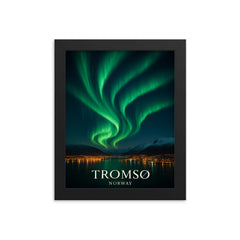 Spectacular photo of the Northern Lights aurora borealis above Tromso Norway framed print on a plain backdrop in size 8"x10".