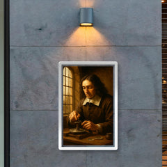 Spinoza grinding lenses by window light poster 2