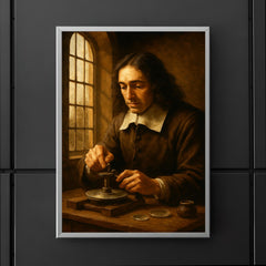 Spinoza grinding lenses by window light poster 5