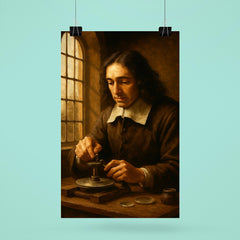 Spinoza grinding lenses by window light poster 6