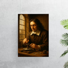 Spinoza grinding lenses by window light poster 7