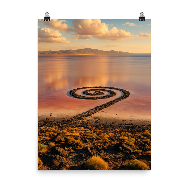 Spiral Jetty Utah USA poster on a plain backdrop in size 8