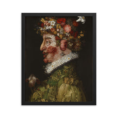 Spring (La Primavera) by Giuseppe Arcimboldo, 1563 framed print on a plain backdrop in size 16"x20".
