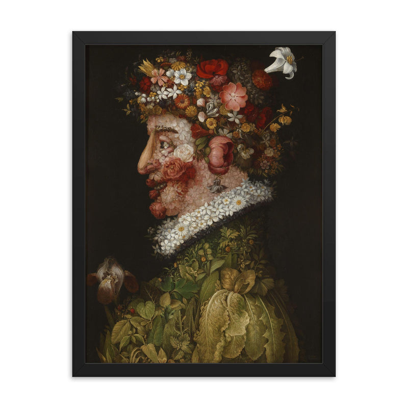 Spring (La Primavera) by Giuseppe Arcimboldo, 1563 framed print on a plain backdrop in size 18