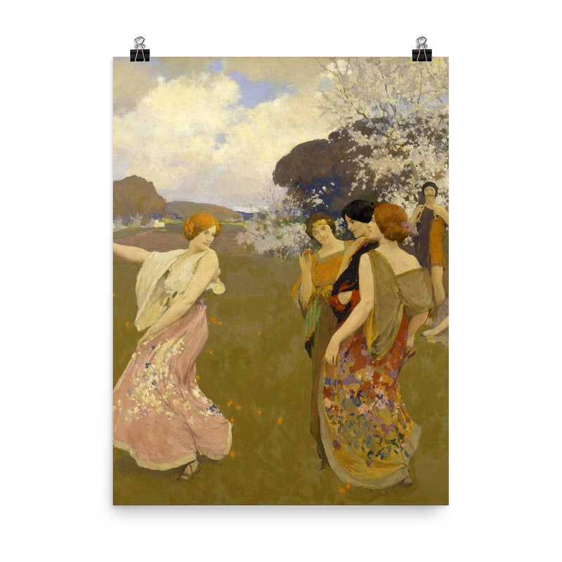 Spring Dance by Arthur F. Mathews, 1917 poster on a plain backdrop in size 8