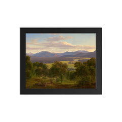 Spring in the Valley of the Mitta Mitta with Bogong Ranges by Eugene von Guerard framed print on a plain backdrop in size 8"x10".