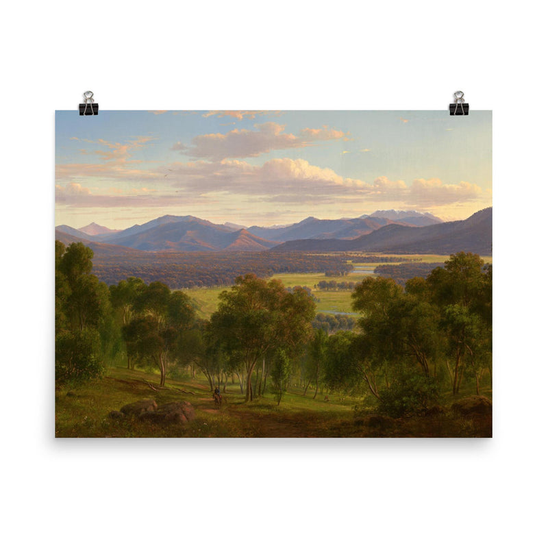 Spring in the Valley of the Mitta Mitta with the Bogong Ranges by Eugene von Guerard, 1863 poster on a plain backdrop in size 8