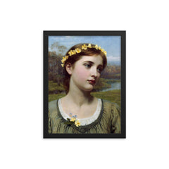 Spring Maiden by Sir Frank Bernard Dicksee framed print on a plain backdrop in size 12"x16".