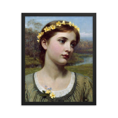 Spring Maiden by Sir Frank Bernard Dicksee framed print on a plain backdrop in size 16"x20".