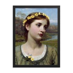 Spring Maiden by Sir Frank Bernard Dicksee framed print on a plain backdrop in size 18"x24".