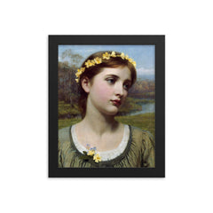 Spring Maiden by Sir Frank Bernard Dicksee framed print on a plain backdrop in size 8"x10".