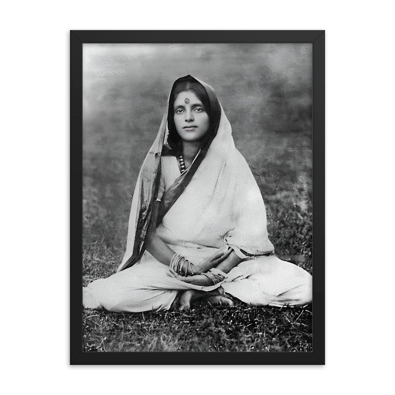 Sri Anandamayi Ma framed print on a plain backdrop in size 18