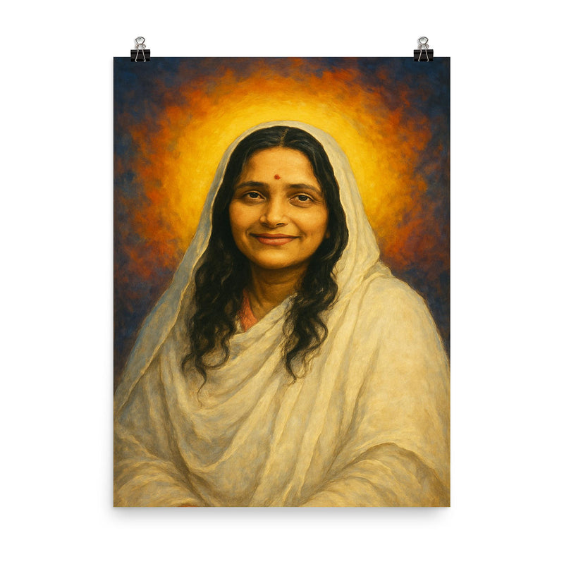 Sri Anandamayi Ma poster on a plain backdrop in size 8