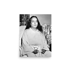 Sri Paramahansa Yogananda poster on a plain backdrop in size 12"x16".