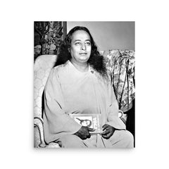 Sri Paramahansa Yogananda poster on a plain backdrop in size 16"x20".