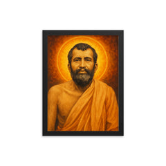 Sri Ramakrishna framed print on a plain backdrop in size 12"x16".
