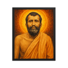 Sri Ramakrishna framed print on a plain backdrop in size 16"x20".