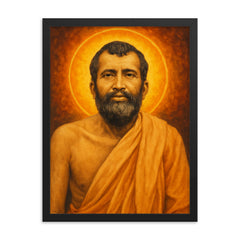 Sri Ramakrishna framed print on a plain backdrop in size 18"x24".