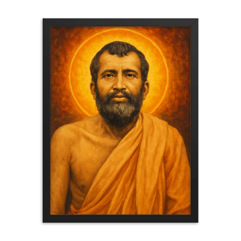 Sri Ramakrishna framed print on a plain backdrop in size 18