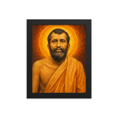 Sri Ramakrishna framed print on a plain backdrop in size 8"x10".