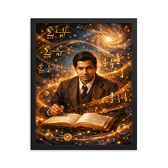 Srinivasa Ramanujan among infinite series framed print on a plain backdrop in size 16"x20".
