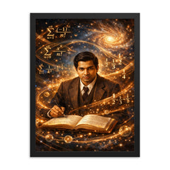 Srinivasa Ramanujan among infinite series framed print on a plain backdrop in size 18"x24".
