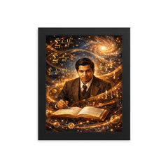 Srinivasa Ramanujan among infinite series framed print on a plain backdrop in size 8"x10".