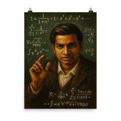 Srinivasa Ramanujan chalkboard intuition portrait poster on a plain backdrop in size 8"x10".