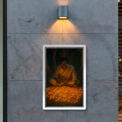 Srinivasa Ramanujan fevered equations glowing on temple floor poster 2