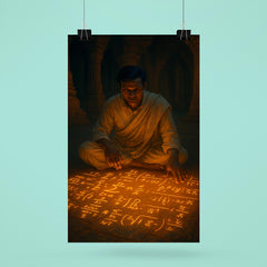 Srinivasa Ramanujan fevered equations glowing on temple floor poster 6