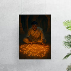 Srinivasa Ramanujan fevered equations glowing on temple floor poster 7