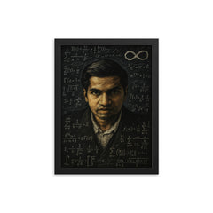Srinivasa Ramanujan in chalk dense infinity vision framed print on a plain backdrop in size 12"x16".
