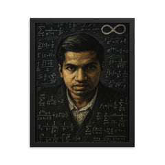 Srinivasa Ramanujan in chalk dense infinity vision framed print on a plain backdrop in size 16"x20".