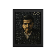 Srinivasa Ramanujan in chalk dense infinity vision framed print on a plain backdrop in size 8"x10".