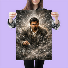 Srinivasa Ramanujan in chalk dusted equation storm poster 3