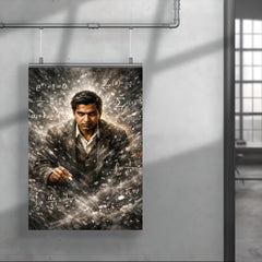 Srinivasa Ramanujan in chalk dusted equation storm poster 4