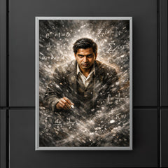 Srinivasa Ramanujan in chalk dusted equation storm poster 5