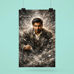 Srinivasa Ramanujan in chalk dusted equation storm poster 6