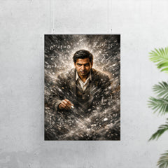 Srinivasa Ramanujan in chalk dusted equation storm poster 7