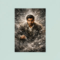 Srinivasa Ramanujan in chalk dusted equation storm poster 8