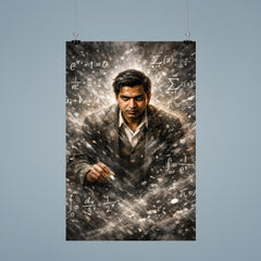 Srinivasa Ramanujan in chalk dusted equation storm poster 9