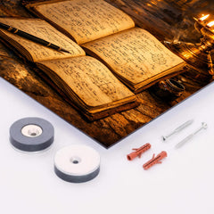 Srinivasa Ramanujan notebooks under temple lamplight metal print mockup