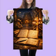 Srinivasa Ramanujan notebooks under temple lamplight poster 3