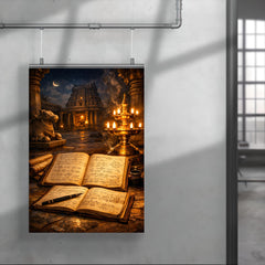Srinivasa Ramanujan notebooks under temple lamplight poster 4