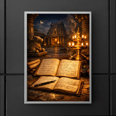 Srinivasa Ramanujan notebooks under temple lamplight poster 5