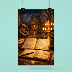 Srinivasa Ramanujan notebooks under temple lamplight poster 6