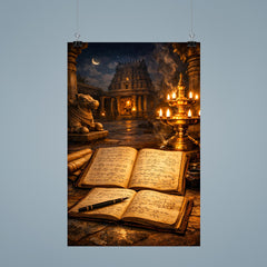 Srinivasa Ramanujan notebooks under temple lamplight poster 9
