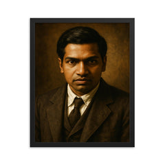 Srinivasa Ramanujan portrait framed print on a plain backdrop in size 16"x20".